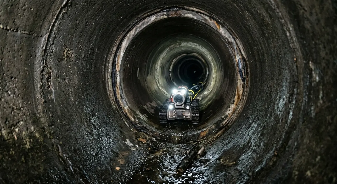 Robotic sewer camera inspecting pipe interior for Sewer Line Repair in East Bethel
